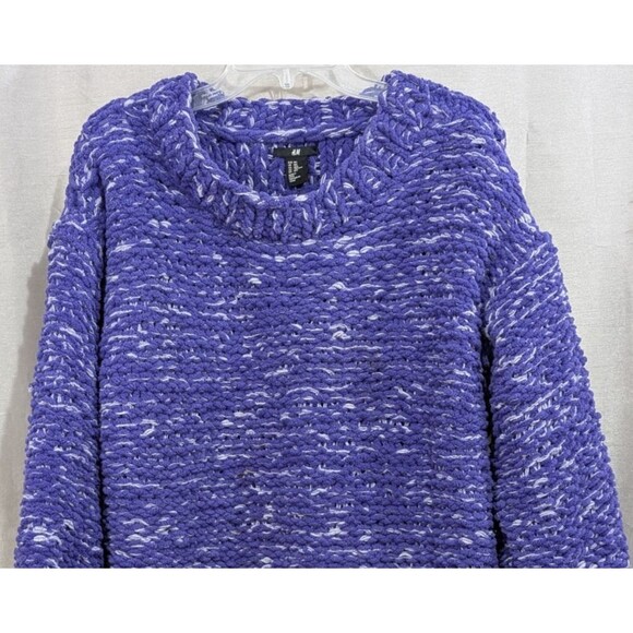 H&M Hand Knit Sweater Oversized M/L Purple White Boho Coastal Comfy & Cozy - Picture 13 of 16
